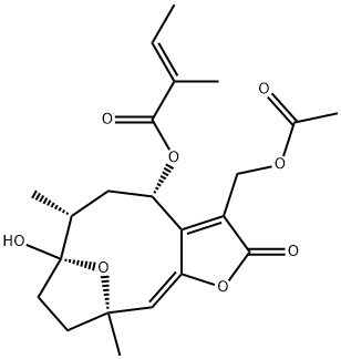 8α-チグロイルオキシヒルスチノリド 13-O-アセタート 化学構造式