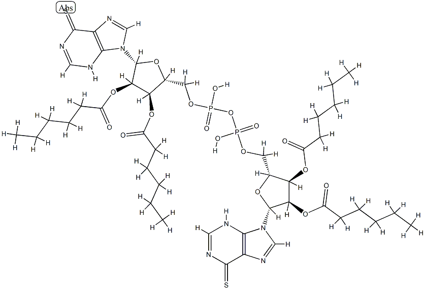 P(1),P(2)-bis(O(2'),O(3')-dihexanoyl-6-mercaptopurine-9 beta-ribofuranoside)-5'-pyrophosphate 结构式