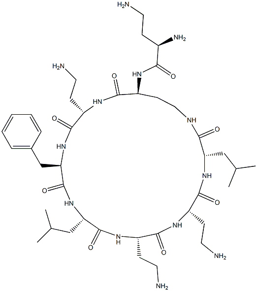 N2-D-DAB-Cyclo[L-DAB*-L-DAB-D-Phe-L-Leu-L-DAB-L-DAB-L-Leu-] Structure