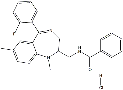 N-[[6-(2-fluorophenyl)-2,9-dimethyl-2,5-diazabicyclo[5.4.0]undeca-5,8, 10,12-tetraen-3-yl]methyl]benzamide hydrochloride 结构式