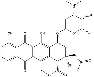 (1R)-1,2,3,4,6,11-ヘキサヒドロ-2α,5,7-トリヒドロキシ-6,11-ジオキソ-2-(2-オキソプロピル)-4α-[[2,3,6-トリデオキシ-3-(ジメチルアミノ)-α-L-lyxo-ヘキソピラノシル]オキシ]-1β-ナフタセンカルボン酸メチル 化学構造式