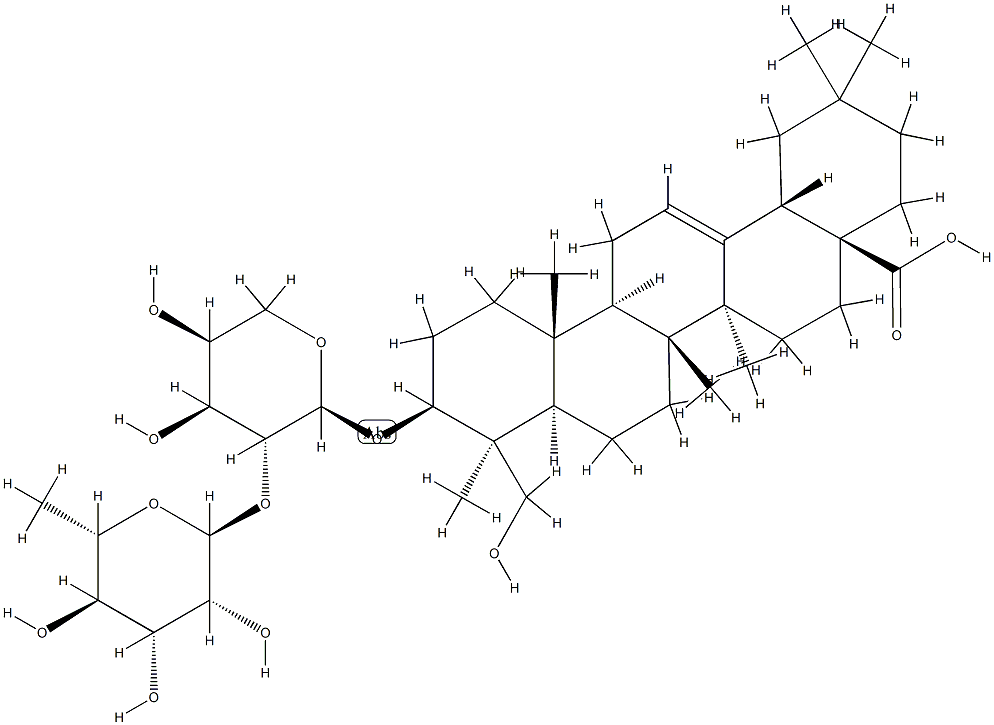3β-[[2-O-(6-Deoxy-α-L-mannopyranosyl)-α-L-arabinopyranosyl]oxy]-24-hydroxy-5α-olean-12-en-28-oic acid 结构式
