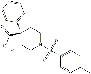 trans-(±)-3-methyl-4-phenyl-1-(p-tolylsulphonyl)piperidine-4-carboxylic acid 结构式
