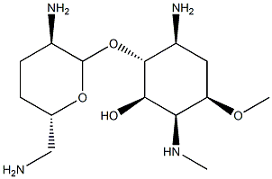 5-アミノ-6-O-(2,6-ジアミノ-2,3,4,6-テトラデオキシ-α-D-erythro-ヘキソピラノシル)-3-O-メチル-2-(メチルアミノ)-2,4,5-トリデオキシ-D-epi-イノシトール 化学構造式