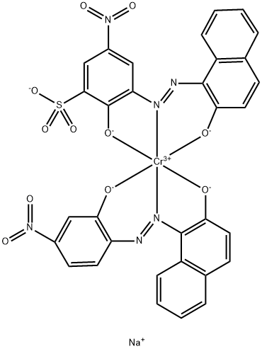 disodium [2-hydroxy-3-[(2-hydroxy-1-naphthyl)azo]-5-nitrobenzene-1-sulphonato(3-)][1-[(2-hydroxy-4-nitrophenyl)azo]-2-naphtholato(2-)]chromate(2-) Struktur