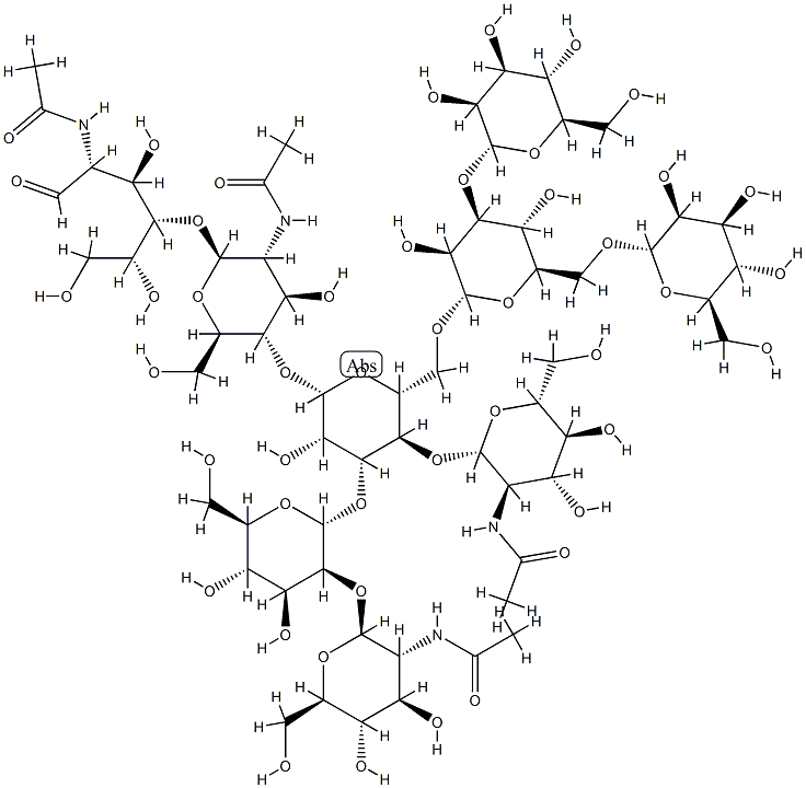 O-2-(乙酰氨基)-2-脱氧-BETA-D-吡喃葡萄糖基-(1-4)-O-[O-2-(乙酰氨基)-2-脱氧-BETA-D-吡喃葡萄糖基-(1-2)-ALPHA-D-甘露糖基-(1-3)]-O-[O-ALPHA-D-甘露糖基-(1-3)-O-[ALPHA-D-甘露糖基-(1-6)]-ALPHA-D-甘露糖基-(1-6)]-O-BETA-D-甘露糖基-(1-4)-O-2-(乙酰氨基)-2-脱氧-BETA-D-吡喃葡萄糖基-(1-4)-2-(乙酰氨基)-2-脱氧-D-葡萄糖, 84182-21-8, 结构式
