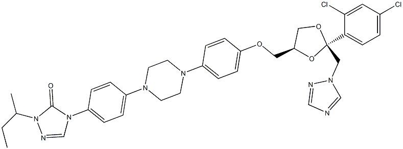 (±)-cis-4-[4-[4-[4-[[2-(2,4-dichlorophenyl)-2-(1H-1,2,4-triazol-1-ylmethyl)-1,3-dioxolan-4-yl]methoxy]phenyl]piperazin-1-yl]phenyl]-2,4-dihydro-2-sec-butyl-3H-1,2,4-triazol-3-one 结构式