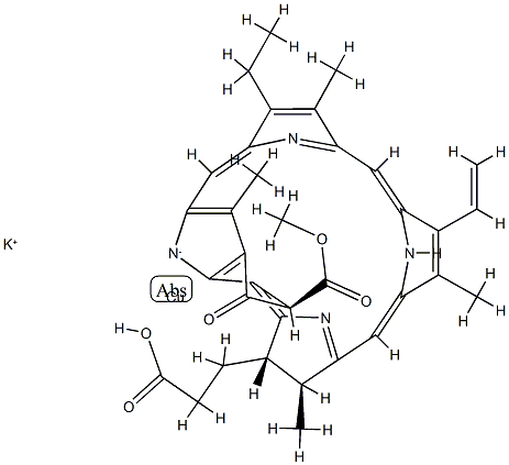 potassium [3S-(3alpha,4beta,21beta)]-[14-ethyl-21-(methoxycarbonyl)-4,8,13,18-tetramethyl-20-oxo-9-vinylphorbine-3-propionato(3-)-N23,N24,N25,N26]cuprate(1-) Structure