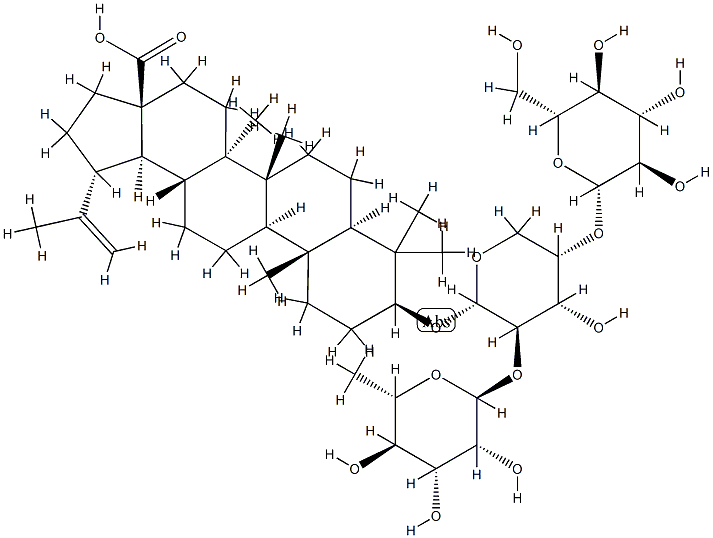 Lup-20(29)-en-28-oic acid, 3-[β-D-glucopyranosyl(1→4)[a-L-rhaMnopyranosyl) (1→2)-a -L-arabinopyranosyl]oxy], (3β,4a)-) 化学構造式
