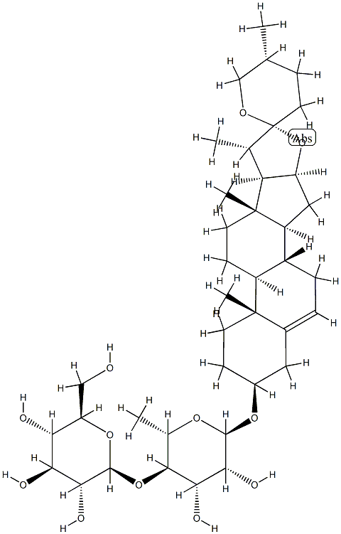 [(25R)-Spirost-5-en-3β-yl]4-O-β-D-glucopyranosyl-6-deoxy-α-L-mannopyranoside 结构式