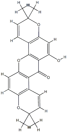 13-ヒドロキシ-3,3,10,10-テトラメチル-10H-ジピラノ[3,2-a:3',2'-h]キサンテン-14(3H)-オン 化学構造式