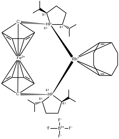 1,1′-Bis((2R,5R)-2,5-diisopropylphospholano)ferrocene(cyclooctadiene)rhodiuM(I) tetrafluoroborate Struktur