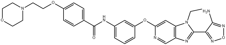 N-[3-[[2-(4-氨基呋咱-3-基)-1-乙基-1H-咪唑并[4,5-C]吡啶-6-基]氧]苯基]-4-[[2-(4-吗啉基)乙基]氧]苯甲酰胺 结构式
