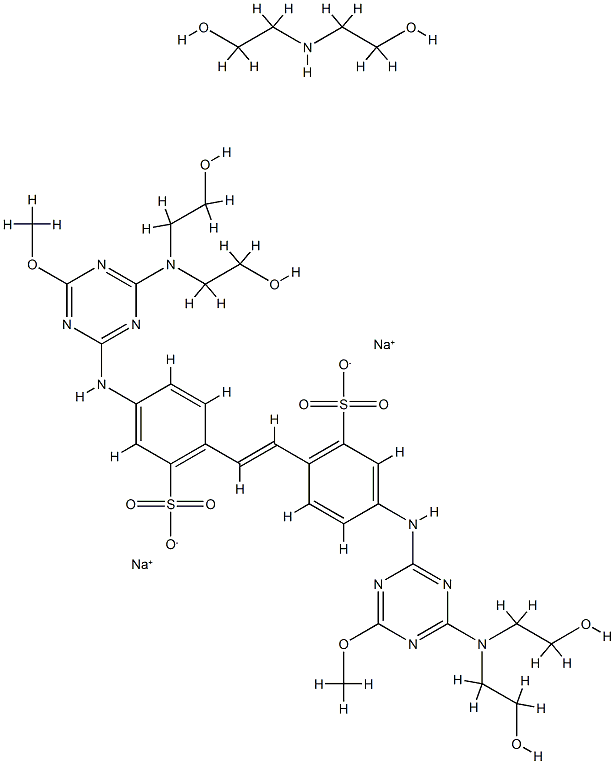 2,2'-(1,2-乙烯二基)二[5-[[4-[二(2-羟乙基)氨基]-6-甲氧基-1,3,5-三嗪-2-基]氨基]苯磺酸钠与2,2'-亚氨基二[乙醇]的化合物,85187-64-0,结构式