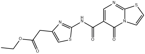 ethyl 2-(2-(5-oxo-5H-thiazolo[3,2-a]pyrimidine-6-carboxamido)thiazol-4-yl)acetate Struktur