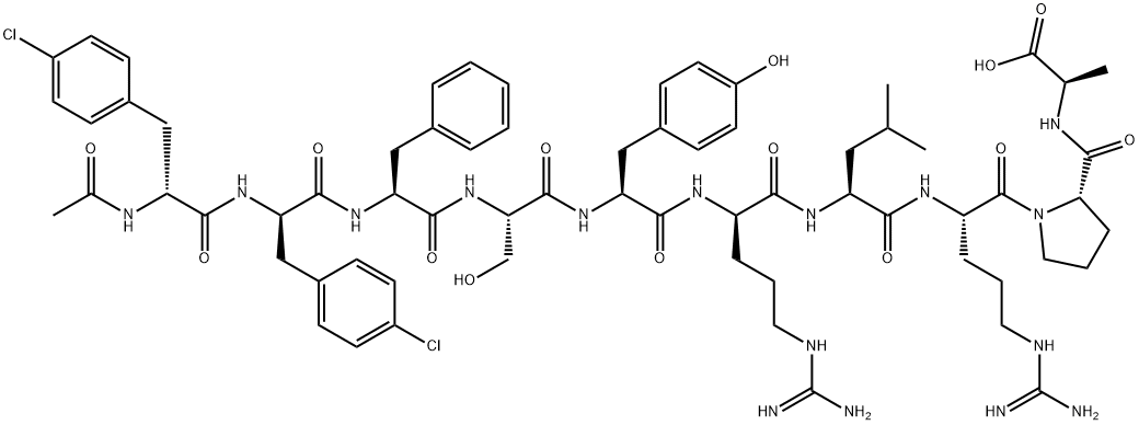 LHRH, N-Ac-(4-Cl-Phe)(1,2)-Phe(3)-Arg(6)-AlaNH2(10)- Struktur