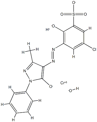 hydrogen [5-chloro-3-[(4,5-dihydro-3-methyl-5-oxo-1-phenyl-1H-pyrazol-4-yl)azo]-2-hydroxybenzenesulphonato(3-)]hydroxychromate(1-) Struktur