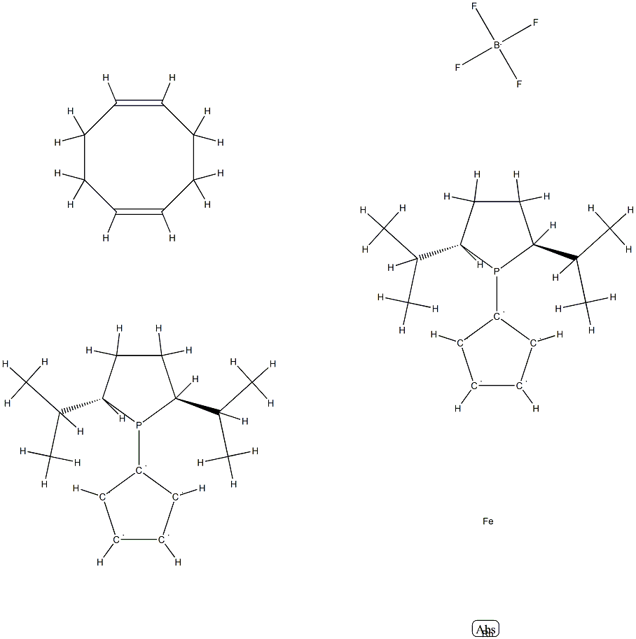 1,1Bis((2S,5S)-2,5-di-i-propylphospholano)ferrocene(cyclooctadiene)rhodium(I) tetrafluoroborate Struktur