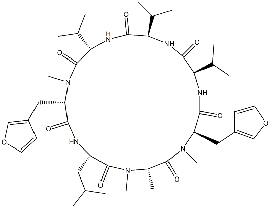 Cyclo[D-Val-D-Val-L-Val-N-methyl-3-(3-furyl)-L-Ala-L-Leu-N-methyl-L-Ala-N-methyl-3-(3-furyl)-D-Ala-] Structure