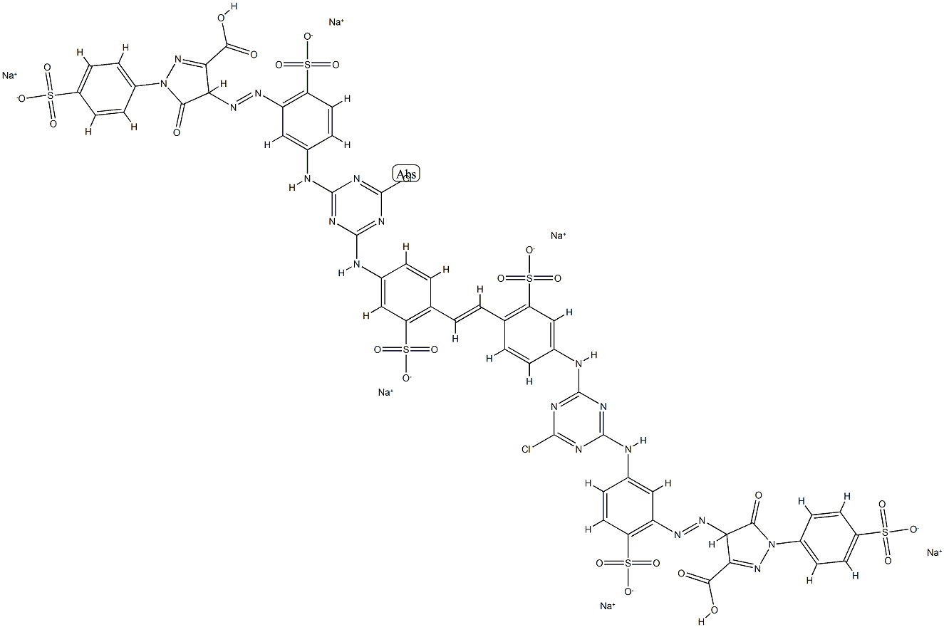 1H-Pyrazole-3-carboxylic acid, 4,4'-[1,2-ethenediylbis[(3-sulfo-4,1-phenylene)imino(6-chloro-1,3,5-triazine-4,2-diyl)imino(6-sulfo-3,1-phenylene)azo]]bis[4,5-dihydro-5-oxo-1-(4-sulfophenyl)-, sodium salt 结构式