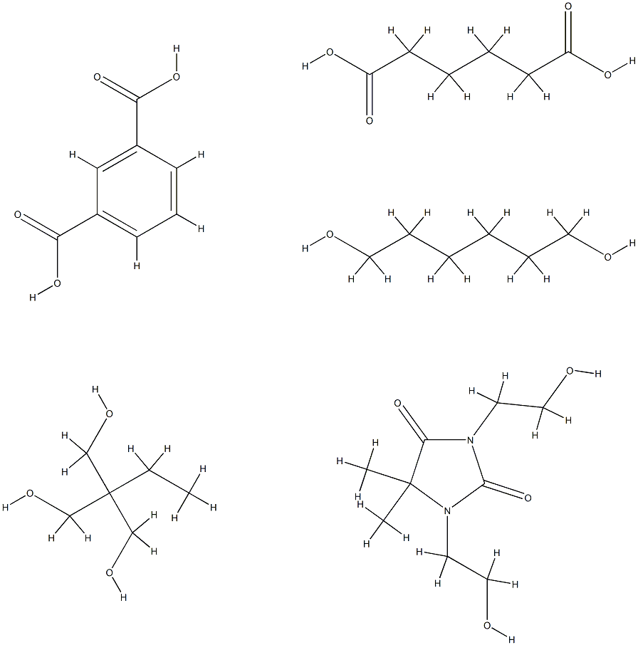 1,3-Benzenedicarboxylic acid, polymer with 1,3-bis(2-hydroxyethyl)-5,5-dimethyl-2,4-imidazolidinedione, 2-ethyl-2-(hydroxymethyl)-1,3-propanediol, hexanedioic acid and 1,6-hexanediol Structure