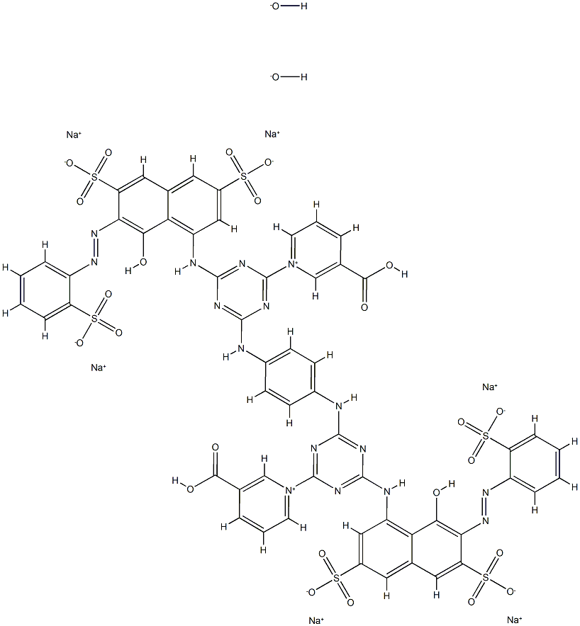 Pyridinium, 1,1'-[1,4-phenylenebis [imino[6-[[8-hydroxy-3,6-disulfo-7-[(2-sulfophenyl)azo]-1-naphthalenyl]amino]-1,3,5-triazine-4,2-diyl]]]bis[3-carboxy-, dihydroxide, hexasodium salt Struktur