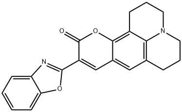 10-(ベンゾオキサゾール-2-イル)-2,3,6,7-テトラヒドロ-1H,5H,11H-[1]ベンゾピラノ[6,7,8-ij]キノリジン-11-オン 化学構造式