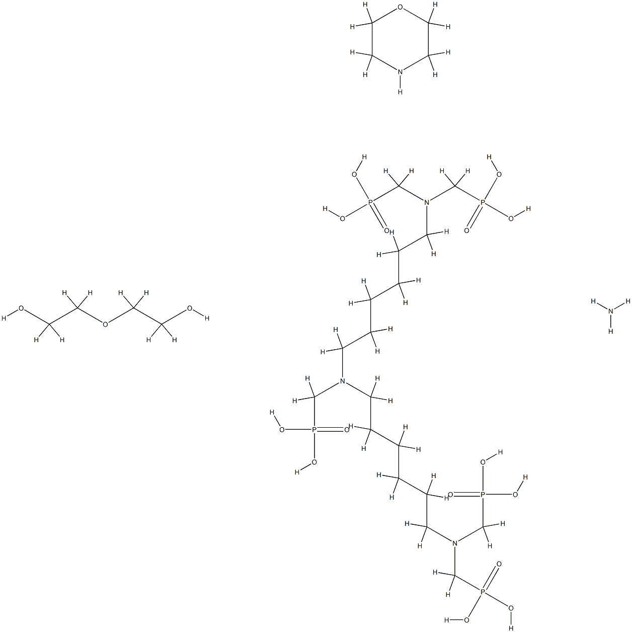 Phosphonic acid, [[(phosphonomethyl)imino] bis[6,1-hexanediylnitrilobis(methylene)]]tetrakis -, reaction products with ammonia-diethylene glycol reaction product morpholine derivs. residues Structure