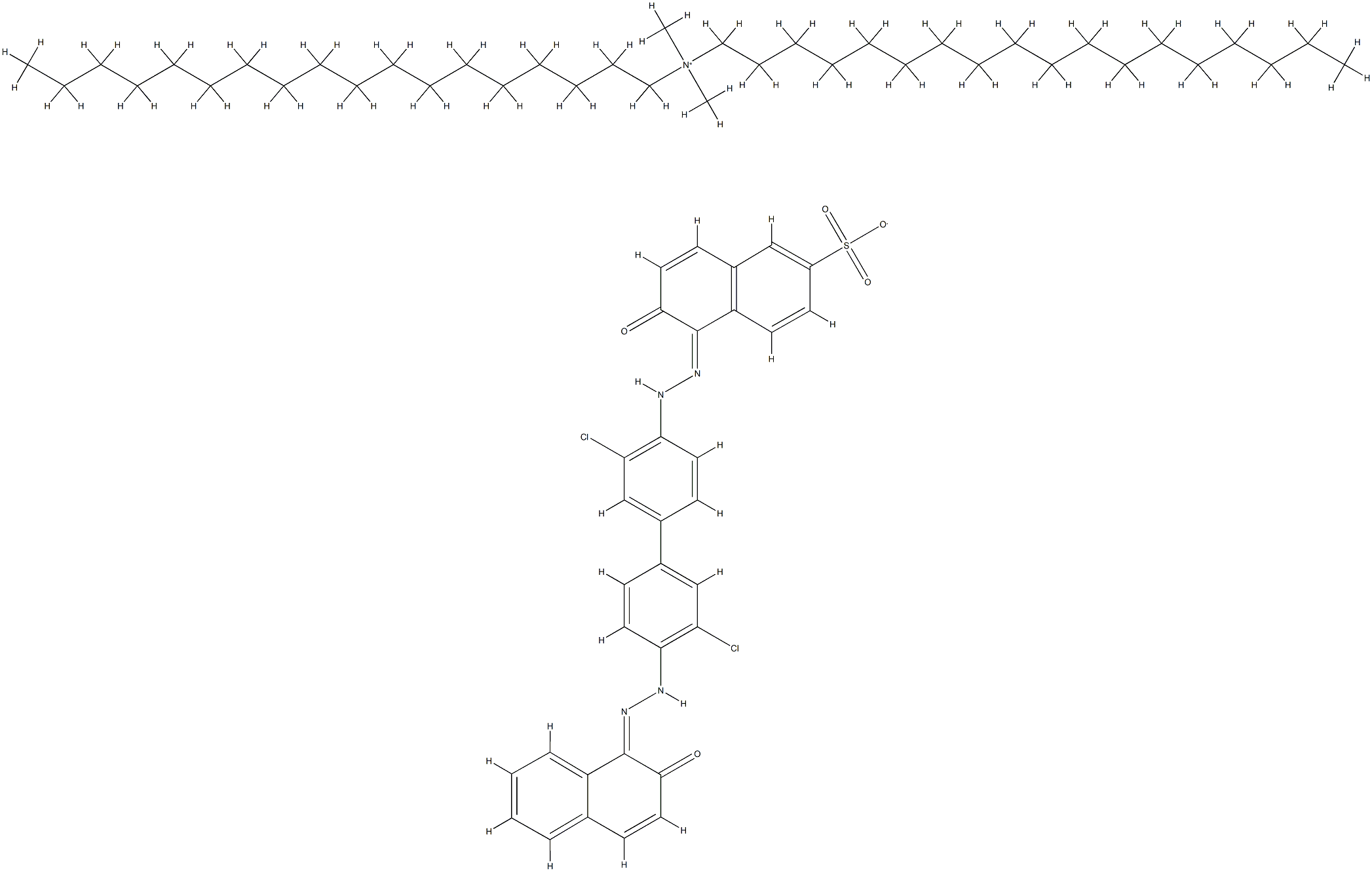 1-Octadecanaminium, N,N-dimethyl-N-octadecyl-, salt with 5-[[3,3'-dichloro-4'-[(2- hydroxy-1-naphthalenyl)azo][1,1'-biphenyl]-4-yl]azo ]-6-hydroxy-2-naphthalenesulfonic acid (1:1) Structure
