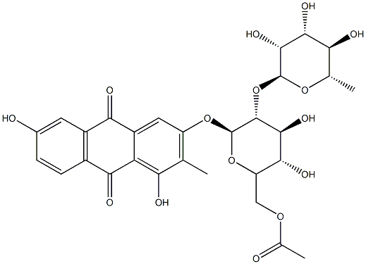 1,3,6-trihydroxy-2-methyl-9,10-anthraquinone-3-O-(6'-O-acetyl)-alpha-L-rhamnopyranosyl-(1->2)-beta-D-glucopyranoside Structure