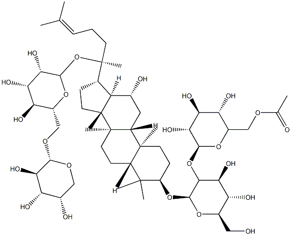 20-[(6-O-α-L-アラビノピラノシル-β-D-グルコピラノシル)オキシ]-12β-ヒドロキシ-5α-ダンマラ-24-エン-3β-イル2-O-(6-O-アセチル-β-D-グルコピラノシル)-β-D-グルコピラノシド