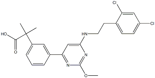 2-(3-(6-(2-(2,4-二氯苯基)乙基氨基)-2-甲氧基嘧啶-4-基)苯基)-2-甲基丙酸 结构式