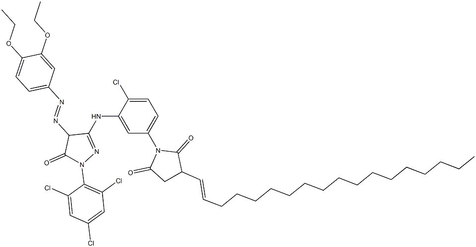 5-Pyrrolidinedione,1-[4-chloro-3-[[4-[(3,4-diethoxyphenyl)azo]-4,5-dihydro-5-oxo-1-(2,4,6-trichlorop2 2,5-Pyrrolidinedione,1-[4-chloro-3-[[4-[(3,4-diethoxyphenyl)azo]-4,5-dihydro-5-oxo-1-(2,4,6-trichlorophenyl)-1H-pyrazol-3-yl]amino]phenyl]-3-(octadecenyl)- Structure