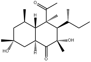 (2S,3R,4R,4aα,8aβ)-4-アセチル-3,4,4a,5,6,7,8,8a-オクタヒドロ-2β,7β-ジヒドロキシ-2α,4,5α,7α-テトラメチル-3-[(R)-1-メチルプロピル]-1(2H)-ナフタレノン 化学構造式