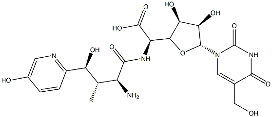 5-[[(2S,3S,4S)-2-Amino-4-hydroxy-4-(5-hydroxy-2-pyridinyl)-3-methyl-1-oxobutyl]amino]-1-[3,4-dihydro-5-(hydroxymethyl)-2,4-dioxopyrimidin-1(2H)-yl]-1,5-dideoxy-β-D-allofuranuronic acid Structure