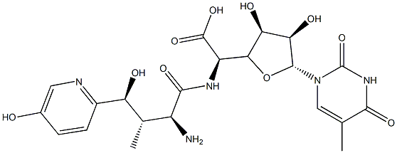 5-[[(2S,3S,4S)-2-Amino-4-hydroxy-4-(5-hydroxy-2-pyridinyl)-3-methyl-1-oxobutyl]amino]-1-[3,4-dihydro-5-methyl-2,4-dioxopyrimidin-1(2H)-yl]-1,5-dideoxy-β-D-allofuranuronic acid Struktur