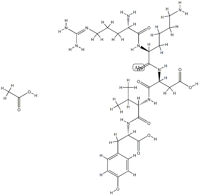 acetic acid:(3S)-3-[[(2S)-6-amino-2-[[(2S)-2-amino-5-(diaminomethylideneamino)pentanoyl]amino]hexanoyl]amino]-4-[[(2S)-1-[[(1S)-1-carboxy-2-(4-hydroxyphenyl)ethyl]amino]-3-methyl-1-oxobutan-2-yl]amino]-4-oxobutanoic acid,89318-88-7,结构式