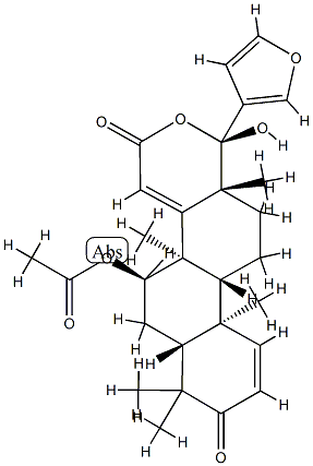 (13α)-7α-(アセチルオキシ)-21,23-エポキシ-17a-ヒドロキシ-4,4,8-トリメチル-D-ホモ-24-ノル-17-オキサ-5α-コラ-1,14,20,22-テトラエン-3,16-ジオン 化学構造式