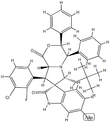 (3S,3'S,4'R,6'R,8'S,8'aR)-6-chloro-8'-(3-chloro-2-fluorophenyl)-6'-(2,2-dimethylpropyl)-3',4'-diphenylspiro[1H-indole-3,7'-4,6,8,8a-tetrahydro-3H-pyrrolo[2,1-c][1,4]oxazine]-1',2-dione 化学構造式