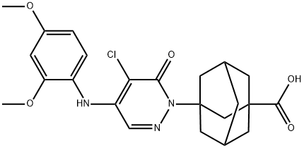Tricyclo[3.3.1.13,7]decane-1-carboxylic acid, 3-[5-chloro-4-[(2,4-dimethoxyphenyl)amino]-6-oxo-1(6H)-pyridazinyl]- Struktur