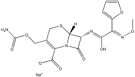 (6R,7R)-3-(Carbamoyloxymethyl)-7α-[[2-(2-furyl)-2-methoxyiminoacetyl]amino]-8-oxo-5-thia-1-azabicyclo[4.2.0]oct-2-ene-2-carboxylic acid sodium salt,90013-55-1,结构式