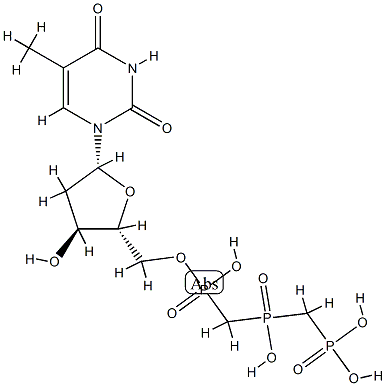 [hydroxy-[[hydroxy-[[(2R,3S,5R)-3-hydroxy-5-(5-methyl-2,4-dioxo-pyrimi din-1-yl)oxolan-2-yl]methoxy]phosphoryl]methyl]phosphoryl]methylphosph onic acid Structure