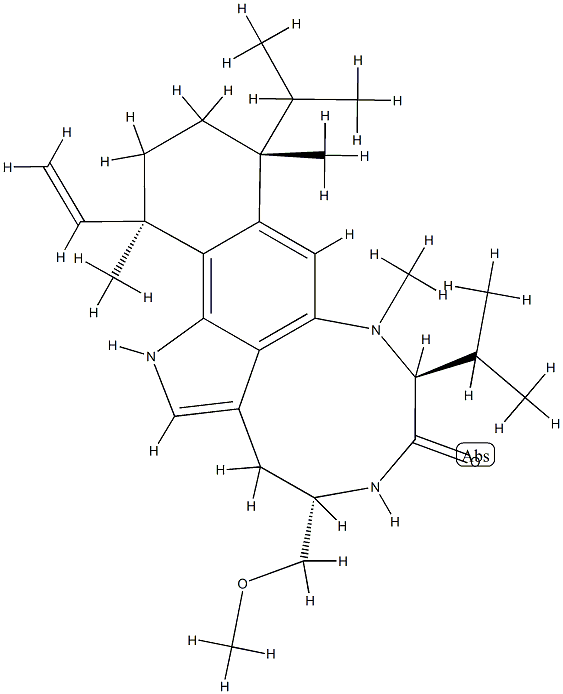 (4S,7S,10R,13R)-13-エテニル-1,3,4,5,7,8,10,11,12,13-デカヒドロ-4-(メトキシメチル)-8,10,13-トリメチル-7,10-ジイソプロピル-6H-ベンゾ[g][1,4]ジアゾニノ[7,6,5-cd]インドール-6-オン 化学構造式