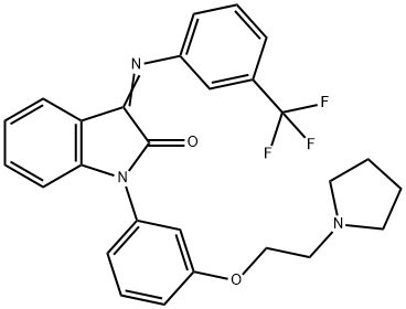 1-[3-(2-(PYRROLIDIN-1-YL)ETHOXY)PHENYL]-3-(3-TRIFLUOROMETHYL) PHENYLIMINO)INDOLIN-2-ONE, 903878-06-8, 结构式