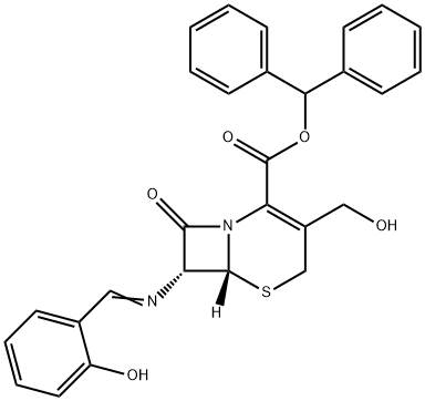7β-[(2-Hydroxybenzylidene)amino]-3-(hydroxymethyl)cepham-3-ene-4-carboxylic acid diphenylmethyl ester 结构式