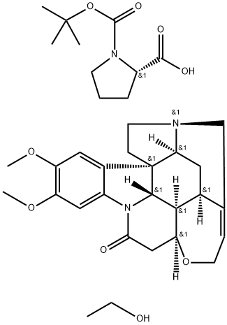 2,3-Dimethoxystrychnidin-10-one (S)-1-(tert-butoxycarbonyl)pyrrolidine-2-carboxylic acid ethyl ester monohydrate Structure