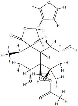 (3R,5S,5'R)-4'aα-[(Acetyloxy)methyl]-5-(3-furanyl)-2',3',4,4',4'a,5,6',7',8',8'aβ-decahydro-4'β,7'β-dihydroxy-2'α-methyldispiro[furan-3(2H),1'(5'H)-naphthalene-5',2''-oxiran]-2-one Struktur