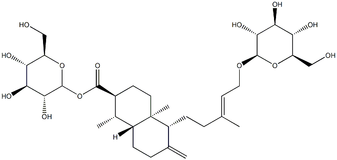 [(1S,8aβ)-Decahydro-1,4aα-dimethyl-6-methylene-5α-[(E)-5-(β-D-glucopyranosyloxy)-3-methyl-3-pentenyl]naphthalene]-2β-carboxylic acid β-D-glucopyranosyl ester Structure