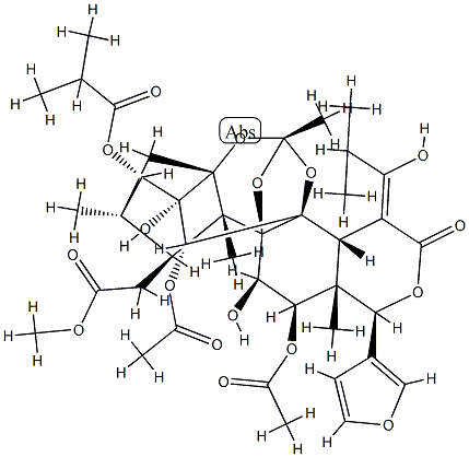 12α-アセチルオキシ-11α-ヒドロキシ-15-[(Z)-1-ヒドロキシ-2-メチルプロピリデン]フラグマリン30-アセタート3-(2-メチルプロピオナート) 化学構造式