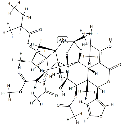 12α-アセチルオキシ-11α-ヒドロキシ-15-[(Z)-1-ヒドロキシ-2-メチルプロピリデン]フラグマリン30-アセタート3-(2-メチルブチラート) 化学構造式